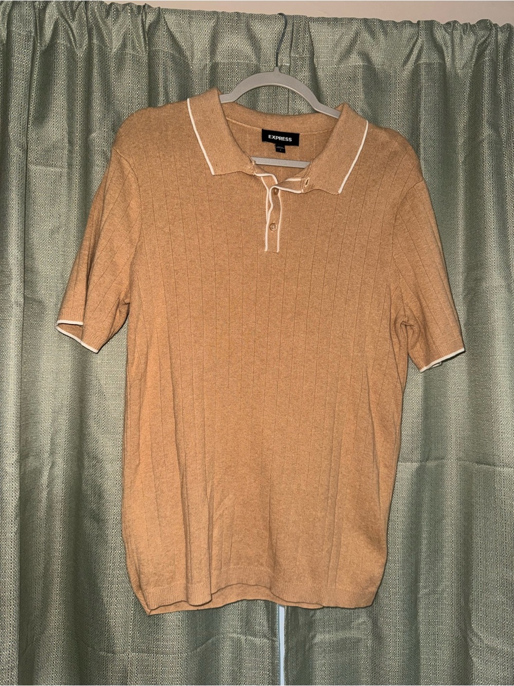 Express Men's Tan Polo with White Piping